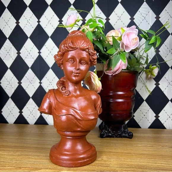 Tall Neoclassical Lady Bust 15" Sculpture Chalk-ware Vintage Luxury Décor - Picture 13 of 15